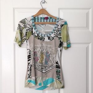 Save The Queen Multicolor Graphic T-Shirt Boho Made In Italy